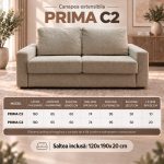 Canapea extensibilă PRIMA C2, cu saltea 120x190x20 cm - imagine 12