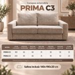 Canapea extensibilă PRIMA C3, cu saltea 140x190x20 cm - imagine 12